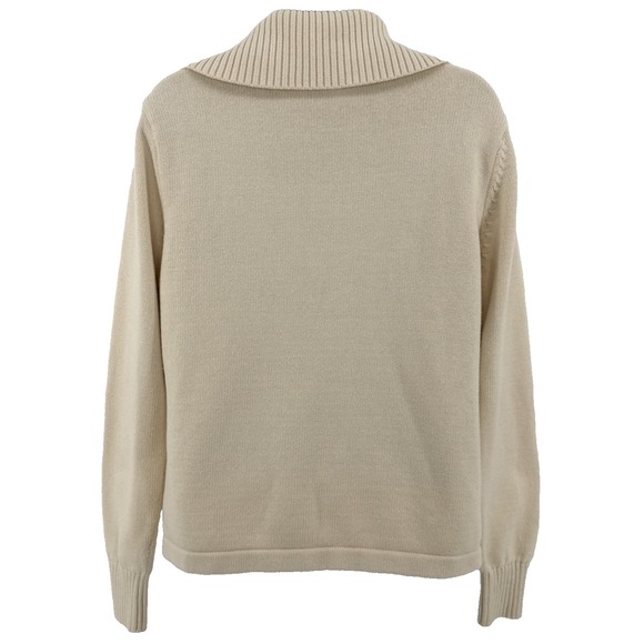 L.L.Bean Shawl Collar Toggle Cardigan Womens M Heavy Cotton Knit Cream - Picture 4 of 10